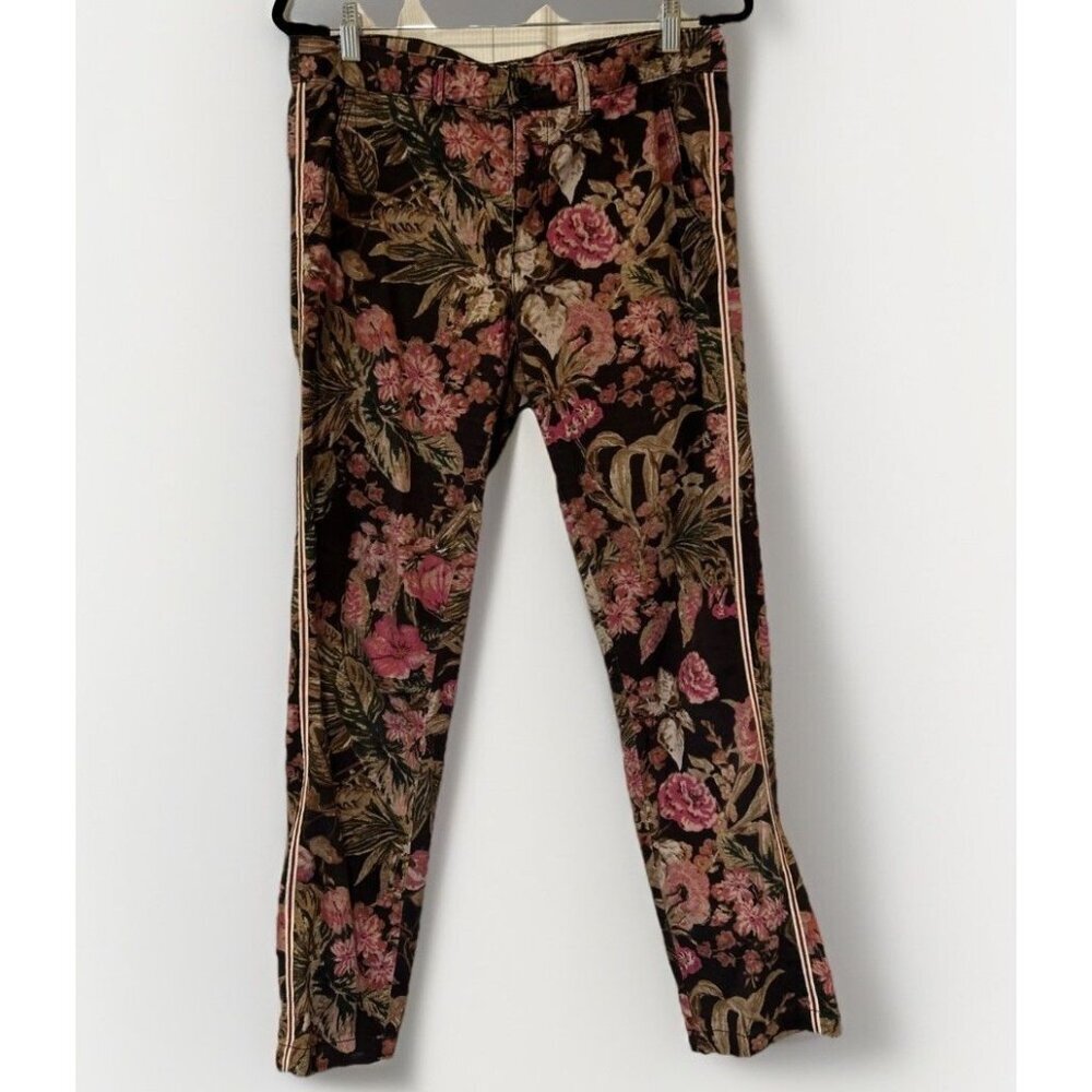 Anthropologie Pink and Brown Floral Trousers